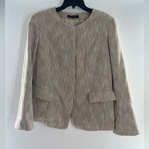 LAFAYETTE 148 OF NEW YORK GOLD TWEED BLAZER JACKET NO SHOW BUTTON UP SIZE 14